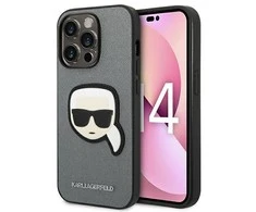 Apple iPhone 14 Pro Karl Lagerfeld dėklas Saffiano Karl`s Head Patch sidabrinės spalvos