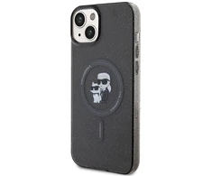 Karl Lagerfeld KLHMP15SHGKCNOK Apple iPhone 15/ 14 / 13 6.1″ juodos spalvos kietas dėklas Karl&Choupette Glitter