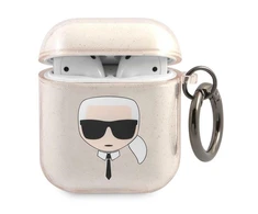 Apple AirPods ausinių dėklas Karl Lagerfeld Glitter Karl`s Head (KLA2UKHGD) aukso spalvos