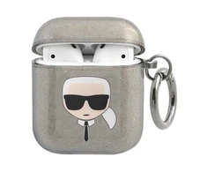 Apple AirPods ausinių dėklas Karl Lagerfeld Glitter Karl`s Head (KLA2UKHGK) juodos spalvos