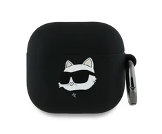 Dėklas Karl Lagerfeld KLA4RUNCHK AirPods 4 cover juodos spalvos silikoninis Choupette Head 3D