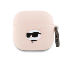 Dėklas Karl Lagerfeld KLA4RUNCHP AirPods 4 cover rožinės spalvos silikoninis Choupette Head 3D