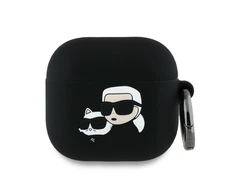 Dėklas Karl Lagerfeld KLA4RUNKCHK AirPods 4 cover juodos spalvos silikoninis Karl&amp;Chaupette Head 3D
