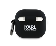 Dėklas Karl Lagerfeld KLA4RUNKCHK AirPods 4 cover juodos spalvos silikoninis Karl&amp;Chaupette Head 3D