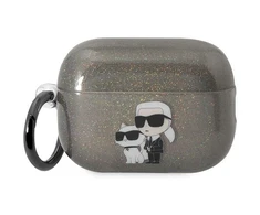 Apple AirPods Pro 2 Karl Lagerfeld Gliter Karl&amp;Choupette (KLAP2HNKCTGK) ausinių dėklas juodos spalvos