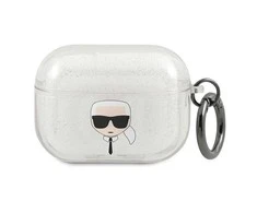 Karl Lagerfeld Karlo Lagerfeldo dėklas, skirtas "AirPods Pro" KLAPUKHGS sidabrinis blizgutis Karlo galva