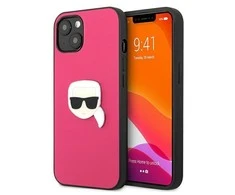 Dėklas Karl Lagerfeld HARDCASE KLHCP13SPKMP 13 MINI LEATHER IKONIK KARL'S HEAD METAL Rožinis