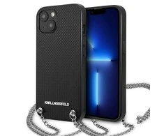 Apple iPhone 13 Mini Karl Lagerfeld dėklas odinis Textured And Chain (KLHCP13SPMK) juodos spalvos