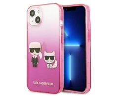 Apple iPhone 13 Mini Karl Lagerfeld dėklas Gradient Ikonik Karl &amp; Choupette (KLHCP13STGKCP) rožinės spalvos