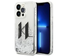 Apple iPhone 14 Pro Karl Lagerfeld dėklas Liquid Glitter Big KL sidabrinės spalvos