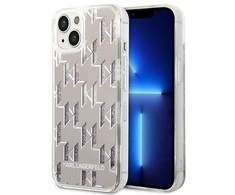 Apple iPhone 14 Karl Lagerfeld dėklas Liquid Glitter Monogram sidabrinės spalvos