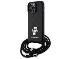 Karl Lagerfeld KLHCP14XSAKCPSK Apple iPhone 14 Pro Max 6.7" dėklas telefonui juodos spalvos Crossbody Saffiano Metal Pin Karl &amp; Choupette