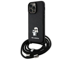 Karl Lagerfeld KLHCP14XSAKCPSK Apple iPhone 14 Pro Max 6.7" dėklas telefonui juodos spalvos Crossbody Saffiano Metal Pin Karl &amp; Choupette