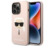 Karl Lagerfeld dėklas, skirtas iPhone 14 Pro Max 6,7 KLHCP14XSLKHBK rožinės spalvos HC Silicone Karl's Head
