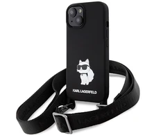 Apple iPhone 15 Karl Lagerfeld dėklas Crossbody silikoninis Choupette (KLHCP15SSCBSCNK) juodos spalvos