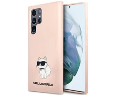 Samsung Galaxy S23 Ultra Karl Lagerfeld silikoninis dėklas Choupette (KLHCS23LSNCHBCP) rožinės spalvos