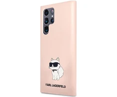 Samsung Galaxy S23 Ultra Karl Lagerfeld silikoninis dėklas Choupette (KLHCS23LSNCHBCP) rožinės spalvos
