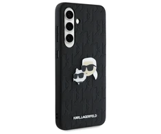 Karl Lagerfeld KLHCS24FEPGKLKCPK Samsun Galaxy S24 FE S721 dėklas telefonui juodos spalvos Monogram Karl&amp;Chaoupette Head Pin