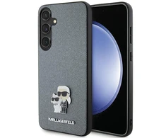 Samsung Galaxy S24 Plus Karl Lagerfeld dėklas Saffiano Karl &amp; Choupette Metal Pin (KLHCS24MPSAKCMPG) pilkos spalvos