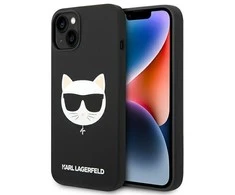 Apple iPhone 14 Plus Karl Lagerfeld dėklas silikoninis Choupette Head Magsafe juodos spalvos