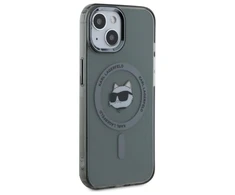 Karl Lagerfeld KLHMP15SHLSCHK Apple iPhone 15 6.1″ juodos spalvos kietas dėklas IML Metal Choupette Head MagSafe