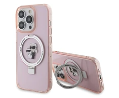 Karl Lagerfeld KLHMP15XHMRSKCP Apple iPhone 15 Pro Max 6.7″ rožinės spalvos kietas dėklas Ring Stand Karl&Choupettte