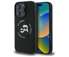 Karl Lagerfeld Liquid Silicone K&amp;CH Heads MagSafe dėklas skirtas Apple iPhone 16 Pro Max juodos spalvos