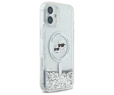 Karl Lagerfeld Liquid Glitter Karl &amp; Choupette Head Magsafe Apple iPhone 16 Plus Case - dėklas telefonui skaidrus