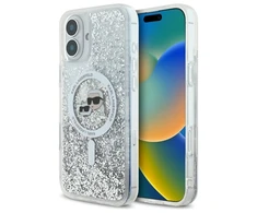 Karl Lagerfeld Liquid Glitter Karl &amp; Choupette Head Magsafe Apple iPhone 16 Plus Case - dėklas telefonui skaidrus