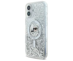 Karl Lagerfeld Liquid Glitter Karl &amp; Choupette Head Magsafe Apple iPhone 16 Plus Case - dėklas telefonui skaidrus