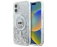 Karl Lagerfeld KLHMP16SLGKISGH Apple iPhone 16 6.1" dėklas telefonui skaidrus Liquid Glitter Karl Head MagSafe