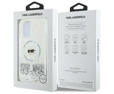Karl Lagerfeld KLHMP16MLGKISGH Apple iPhone 16 Plus 6.7" dėklas telefonui skaidrus Liquid Glitter Karl Head MagSafe