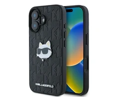 Apple iPhone 16 Karl Lagerfeld Monogram Choupette Head Pin (KLHCP16SPGKLCHPK) dėklas telefonui juodos spalvos