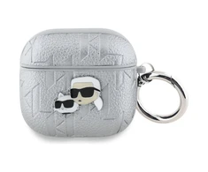 Dėklas Karl Lagerfeld Monogram Karl &amp; Choupette Head AirPods 4 sidabro spalvos