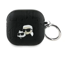 Dėklas Karl Lagerfeld Monogram Karl & Choupette Head AirPods 4 juodos spalvos