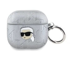 Dėklas Karl Lagerfeld Monogram Karl Head AirPods 4 sidabro spalvos