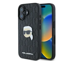 Apple iPhone 16 Karl Lagerfeld Saffiano Monogram Karl Head Pin (KLHCP16SPGKLKIPK) dėklas telefonui juodos spalvos