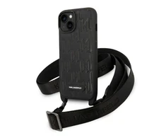 Dėklas Karl Lagerfeld Monogram Plaque Logo Strap Case for iPhone 14 / 15 / 13 6.1" - Juodas