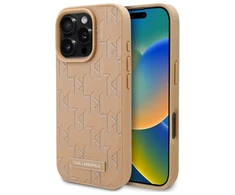 Dėklas Karl Lagerfeld Leather Monogram Metal Logo MagSafe Apple iPhone 16 Pro - rusvai gelsvas