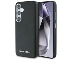 Karl Lagerfeld Saffiano Full Wrapped Elongated Metal Logo MagSafe Samsung Galaxy S25 Plus dėklas telefonui juodos spalvos