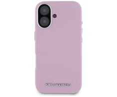 Dėklas Karl Lagerfeld Saffiano Full Wrapped Elongated Metal Logo MagSafe Apple iPhone 16 rožinės spalvos