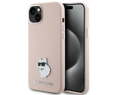 Apple iPhone 15 Plus Karl Lagerfeld silikoninis dėklas Choupette Metal Pin (KLHCP15MSMHCNPP) rožinės spalvos