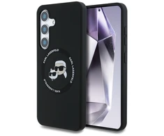 Dėklas Karl Lagerfeld Silicone Double Heads And Circle MagSafe Samsung Galaxy S25+ juodos spalvos