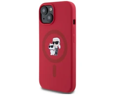 Karl Lagerfeld silikoninis Karl&amp;Choupette Heads Ring MagSafe iPhone 15 dėklas - Raudona