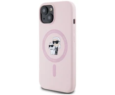 Dėklas Karl Lagerfeld Silicone Karl&amp;Choupette MagSafe iPhone 15 Plus Case - Rožinė