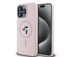 Apple iPhone 15 Pro Karl Lagerfeld dėklas silikoninis Karl &amp; Choupette Magsafe (KLHMP15LSCMKCRHP) rožinės spalvos