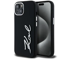 Dėklas Karl Lagerfeld Silicone Metal Script Logo iPhone 15 Case - Juodas
