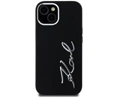 Dėklas Karl Lagerfeld Silicone Metal Script Logo iPhone 15 Case - Juodas