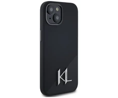 Dėklas Karl Lagerfeld Silicone Shadow Metal Initial MagSafe Apple iPhone 15 juodos spalvos