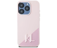 Dėklas Karl Lagerfeld Silicone Shadow Metal Initial MagSafe Apple iPhone 15 Pro rožinės spalvos